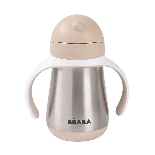 Поильник Beaba с трубочкой металлический 250 мл бежевый (913633)