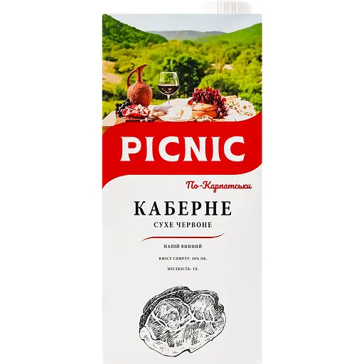 Напій винний Picnic Каберне по Карпатськи червоне сухе 1 л - фото 1