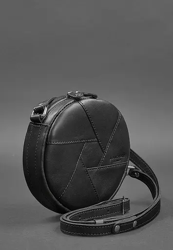 Шкіряна кругла жіноча сумка Бон-Бон Krast чорна - фото 3