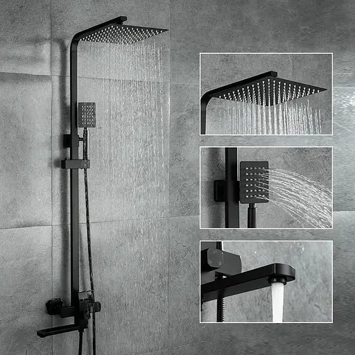 Душевая система Frap F24802-6, излив - переключатель на лейку, 1 режим, Черный матовый - фото 3