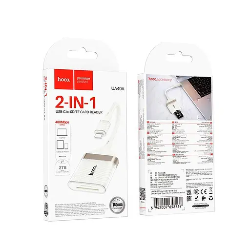 Перехідник Hoco Crystal Type-C 2 в 1 card reader UA40A 0.140m 480Mbps OTG 2TB Max - фото 2