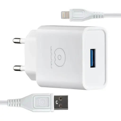 Мережевий зарядний пристрій WUW T28 2.4A USB with Lightning Cable Білий - фото 1