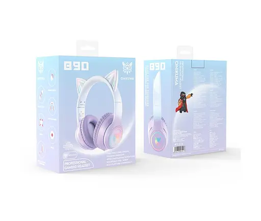 Навушники Onikuma Bluetooth з підсвіткою B90 Gaming CAT with LED фіолетові - фото 9