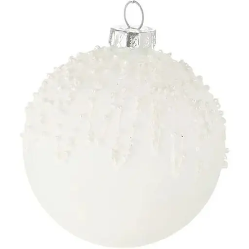Елочное украшение Chomik стеклянное узор бисер белое 8 см (BOZ4150)