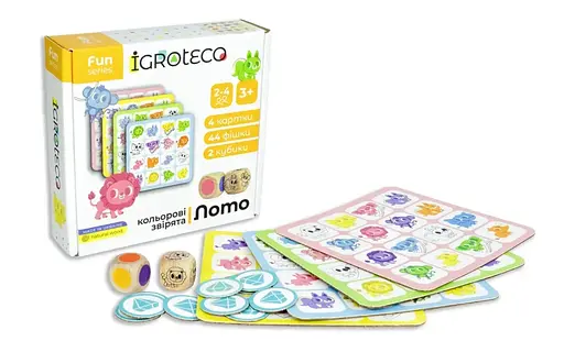 Умное лото IGROTECO "Цветные зверьки" 44 фишки, 4 игральных поля 900804