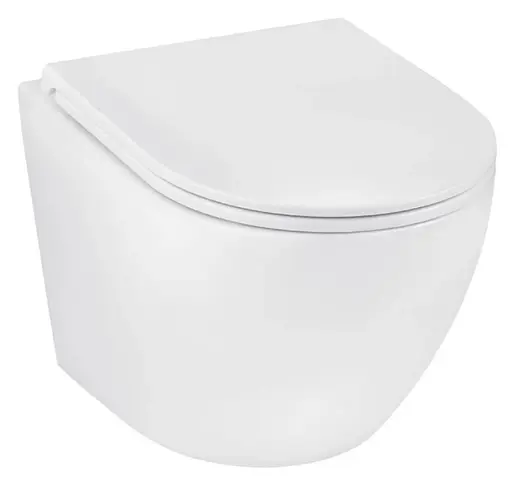 Унитаз подвесной безободковый Kroner Harz WHI493736 RIMLESS с сиденьем Slim Duroplast / Soft-close / Quick relase (KH493736WHIR) (CV029609) - фото 1