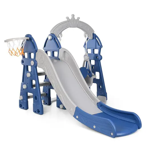 Дитяча гірка-гойдалка BAMBI HOUSE-4 з баскетбольним кільцем, ш146-г183-в120см, синя