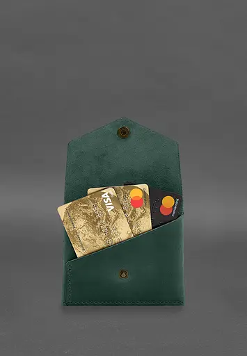 Кожаный кошелек mini 3.0 (кард-кейс) зеленый Crazy Horse - фото 4