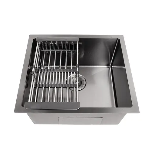 Кухонна мийка чорна з нержавіючої сталі 50 см під стільницю 1.5 мм Nett NВ-5045, Чорний - фото 4