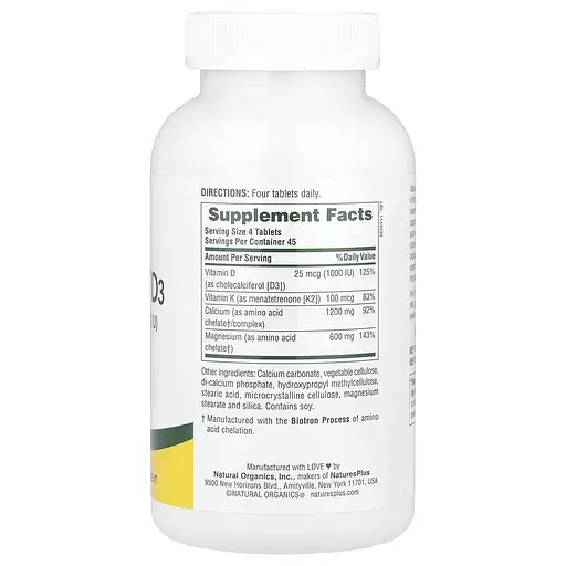 Вітаміни та мінерали Natures Plus Cal/Mag/Vit D3 with Vitamin K2, 180 таблеток - фото 2