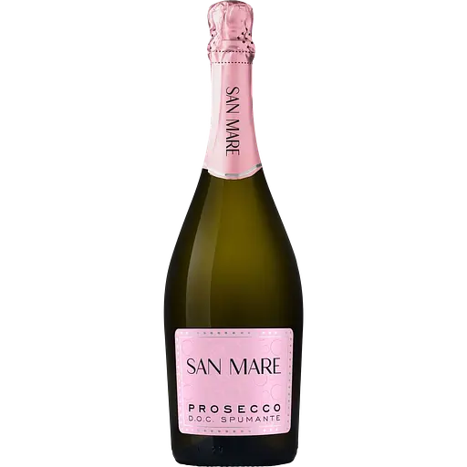 Набір: вино ігристе San Mare Prosecco DOC Spumante екстрасухе біле 11% 0.75 л + десерт Bonjour Konti смак полуниці з вершками 232 г - фото 2
