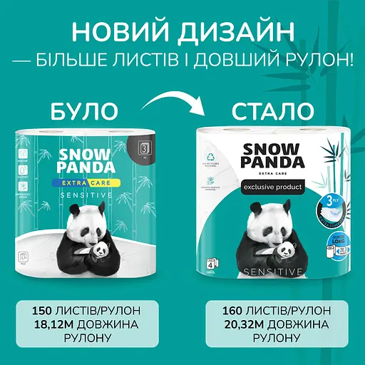 Тришаровий туалетний папір Сніжна панда Extra Care Sens SuperLong 16 рулонів - фото 9