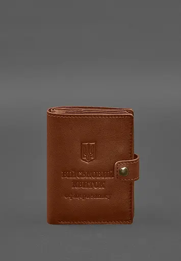 Кожаная обложка-портмоне для военного билета офицера запаса (узкий документ) Светло-коричневая - фото 2