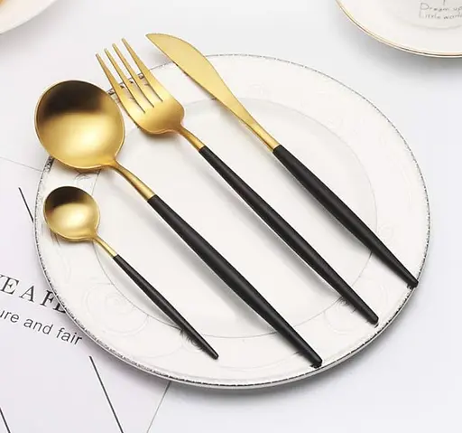 Набор столовых приборов A-Plus Cutlery set Gold на 1 персону 4 предмета Золотой - фото 3