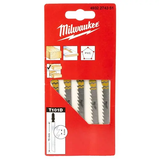 Полотно пилочное для электролобзика Milwaukee T101D по дереву, шаг зуба 4х75мм, 5 шт.