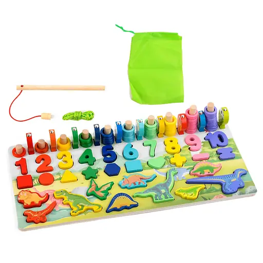 Деревянная игрушка Центр развивающий Limo Toy MD 2758 фигурки, рыбалка, цифры, динозавры - фото 4