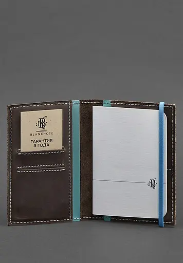 Кожаная обложка для паспорта 2.0 темно-коричневая с бирюзовым. - фото 4