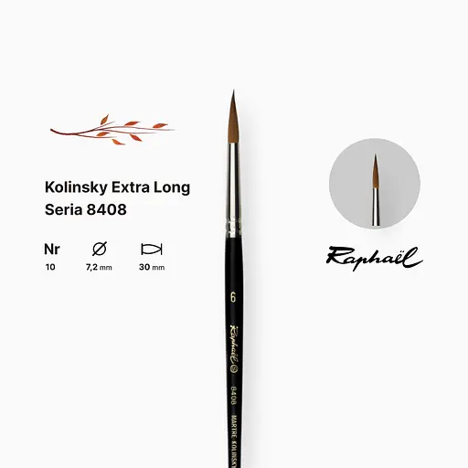 Кисть колонок круглая Raphael Kolinsky Extra Long, №10, с удлиненным кончиком, короткая ручка - фото 2