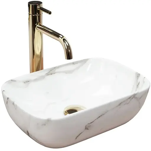 Умивальник Rea Belinda Mini Shiny Aiax накладний мармур REA-U6505, Мармур - фото 1