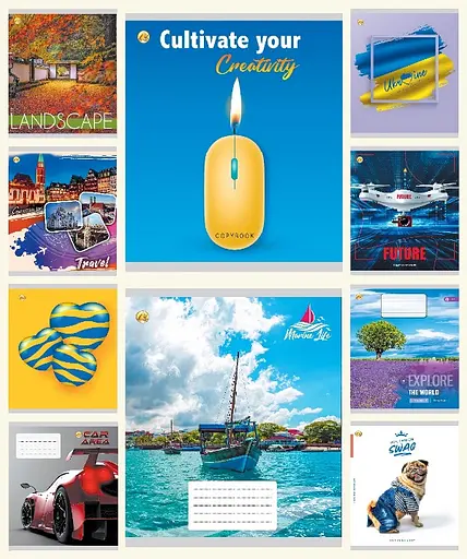 Зошити учнівські 36 аркушів клітинка Люкс ТЕ11431 МИКС 1, 20 шт. в упаковці