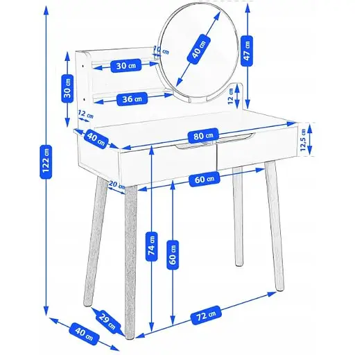 Туалетный столик Jumi Scandi LED подсветка, с ящиками, кожаные ручки, белый - фото 6