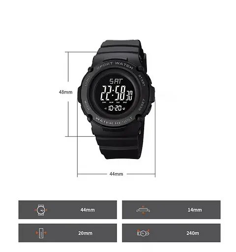 Спортивний наручний годинник Skmei 1957 (Чорний з чорним циферблатом) - фото 7