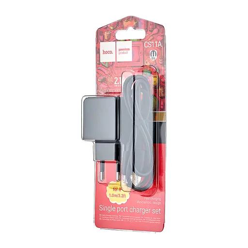 Мережевий зарядний пристрій Hoco CS11A Ocean single port charger set (iP) (EU) Чорний - фото 2
