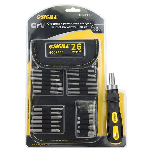 Отвертка Sigma + биты 18 шт + насадки торцевые 6 шт CrV 4002111 - фото 2
