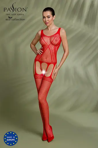Бодистокинг Passion ECO BS007 с доступом силуэтный рисунок имитация подвязок S/M/L red - фото 3