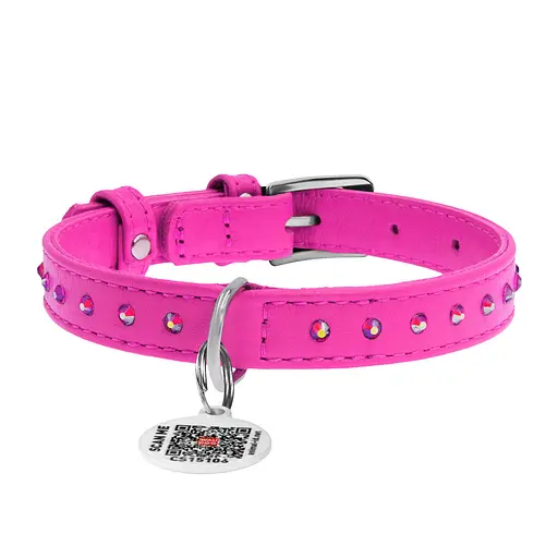Нашийник для собак шкіряний Waudog Glamour з QR-паспортом з клейовими стразами Ш 15 мм Д 27-36 см рожевий - фото 3