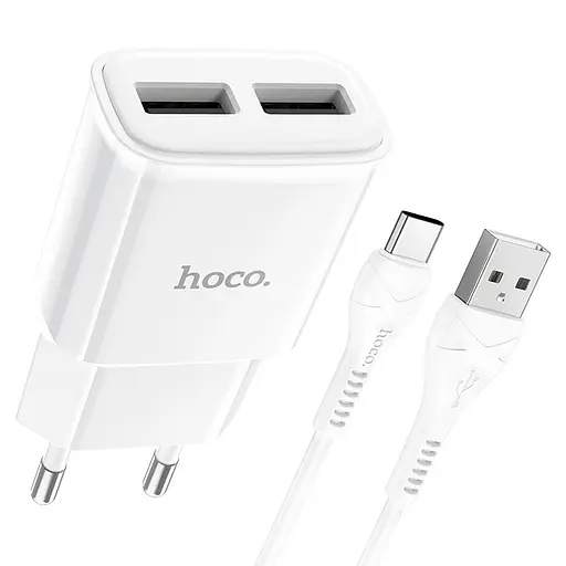 МЗП Hoco C88A Star round 2.4A (2USB-A) + кабель USB to Type-C Білий - фото 2