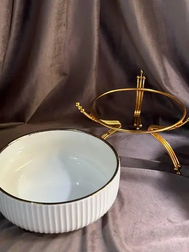 Керамическое блюдо 1569 G для сервировки с декоративной подставкой 20 см - фото 5