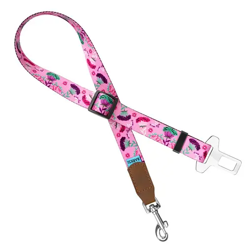 Ремінь автомобільний для кріплення собак Barksi квіти рожевий - фото 1