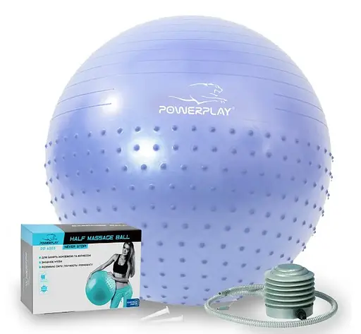 М'яч для фітнесу (фітбол) напівмасажний PowerPlay 4003 Ø75 cm Gymball Sky Blue + помпа (PP_4003_75_Sky_Blue) - фото 1