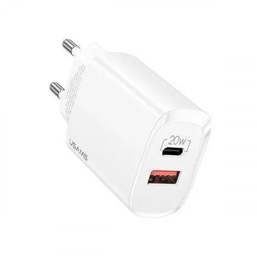 Зарядний пристрій 2 порти Usams T35 USB-A + TYPE-C QC PD3.0 20 W 3A - фото 1
