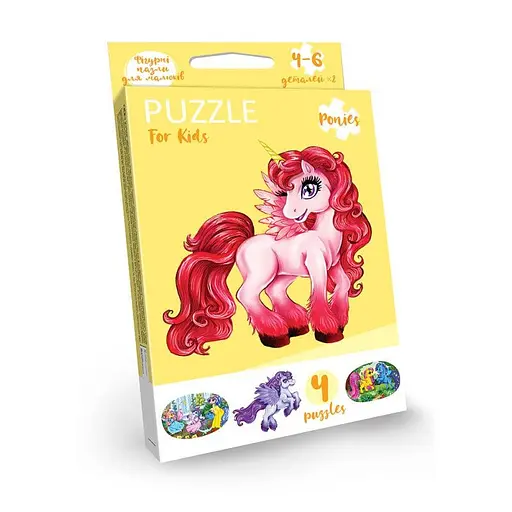 Детские развивающие пазлы Puzzle For Kids PFK-05-12, 2 картинки Единорог красный