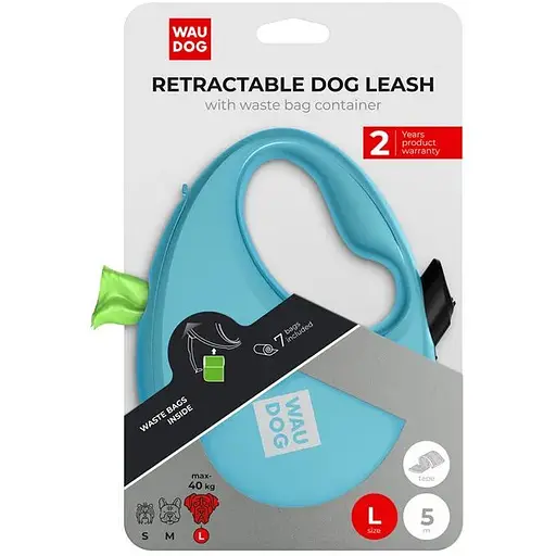 Повідець-рулетка для собак Waudog R-leash з контейнером для пакетів, світловідбивна стрічка, L, до 40 кг, 5 м, блакитний - фото 7