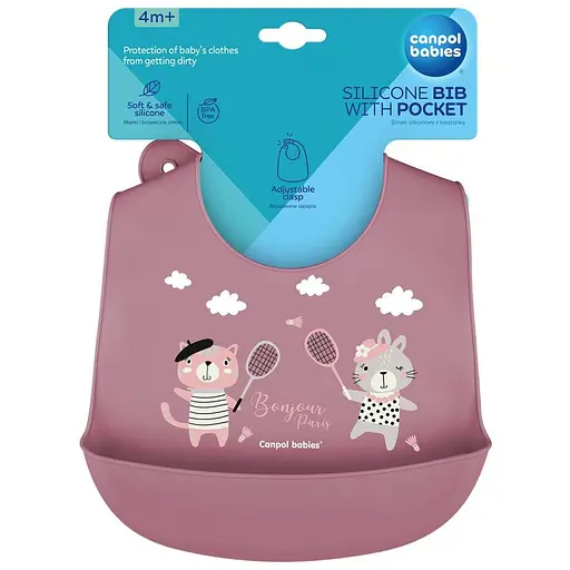 Слюнявчик Canpol babies Bonjour Paris силиконовый с карманом красный (74/027_red) - фото 2