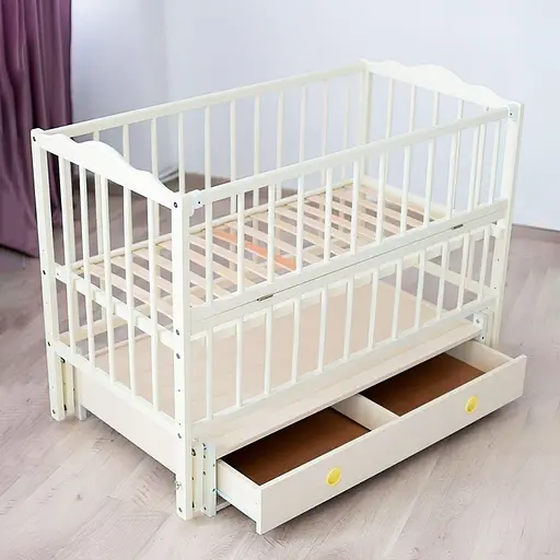 Детская кроватка Ангелина с шарнирным механизмом и откидной боковиной, ящик бук слоновая кость - фото 2