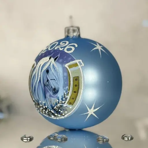 Ялинкова прикраса Санта Шоп Символ 2026 Сніжний кінь блакитний скло (4820001234060) - фото 2