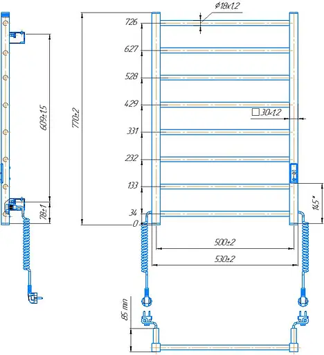 Електрична рушникосушарка HF Leeds 770x530 black matte 6.1.0802.06.BM, Чорний матовий, універсальне (коннектор), Електронний - фото 5