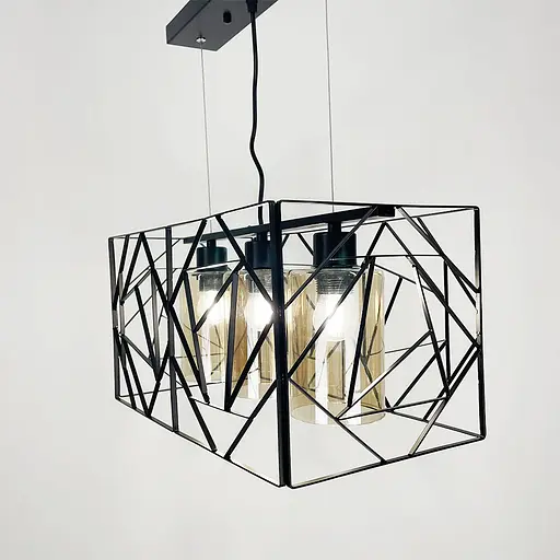 Світильник Лофт у чорному корпусі на 3 янтарних плафони | Арт. 12120/3 BK+AM | Line F - фото 5