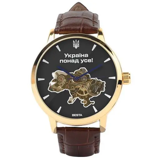 Мужские наручные часы Besta Skeleton Gold Black Dial
