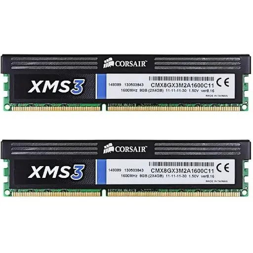 Оперативна пам'ять Corsair CMX8GX3M1A1600C11 XMS3 8GB (2x8GB) DDR3 1600 Mhz CL11 XMP Desktop Memory Kit Б/В