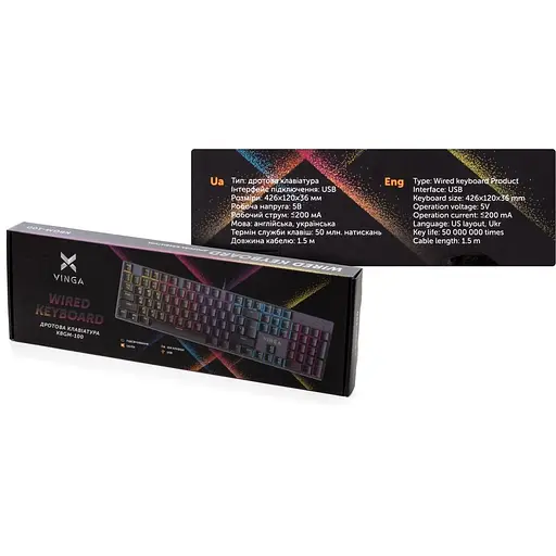 Клавіатура Vinga KBGM-100 LED Blue Switch USB Black (KBGM-100 Black) - фото 7
