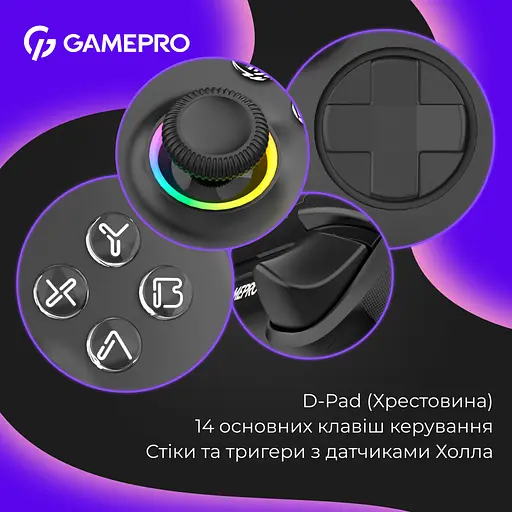 Геймпад GamePro із зарядною станцією BT 5.3/USB/2.4 ГГц (Switch/PC/iOS/Android) RGB Black (GPX13BDOC) - фото 10