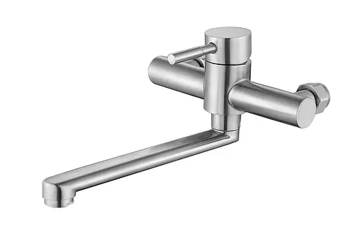 Смеситель для кухни настенный длинный гусак нержавеющий корпус Ø35 Wezer EKO12-01 1/10 Нержавеющая сталь - фото 1