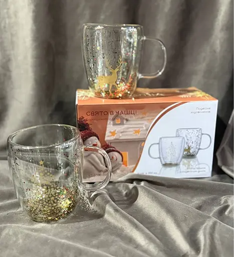Набор чашек новогодних Vittora VT-5330-350 Праздник в чашке с двойным дном 350 мл Прозрачный 2 шт - фото 6