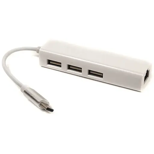 Перехідник PowerPlant USB 3.1 Type-C-3 порти USB 2.0 + Ethernet