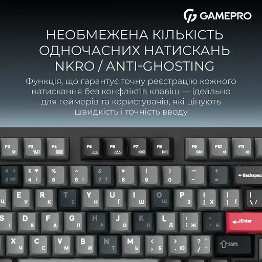 Клавіатура GamePro Asgard Drakkar Keychron Super Red Switch Wireless/Bluetooth/USB Black бездротова (MK305BK) - фото 9